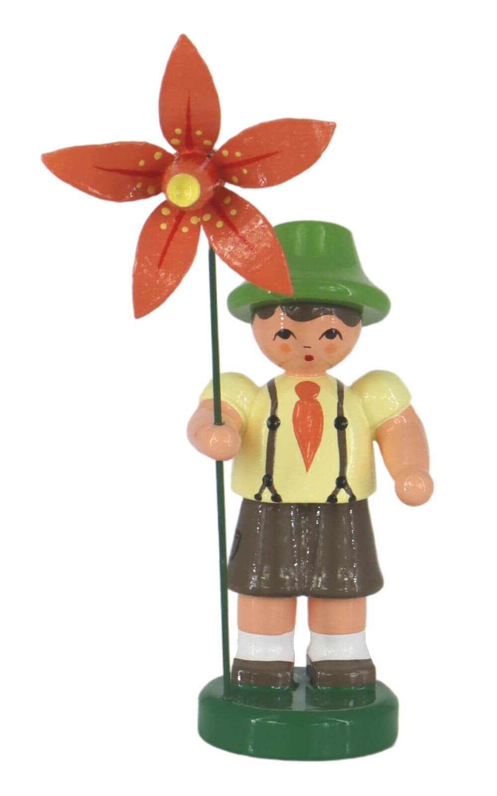 Blumenjunge Bastian mit oranger Blume, 9 cm von Figurenland Uhlig