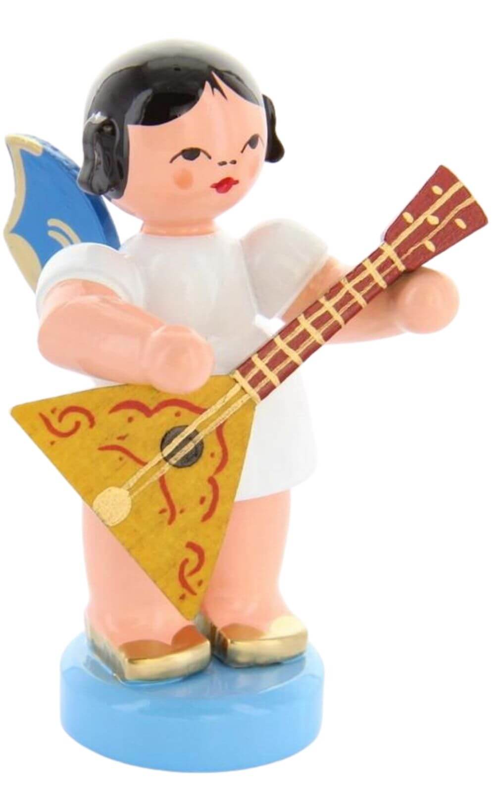 Christmas angel with balalaika and blue wings by Figurenland Uhlig
