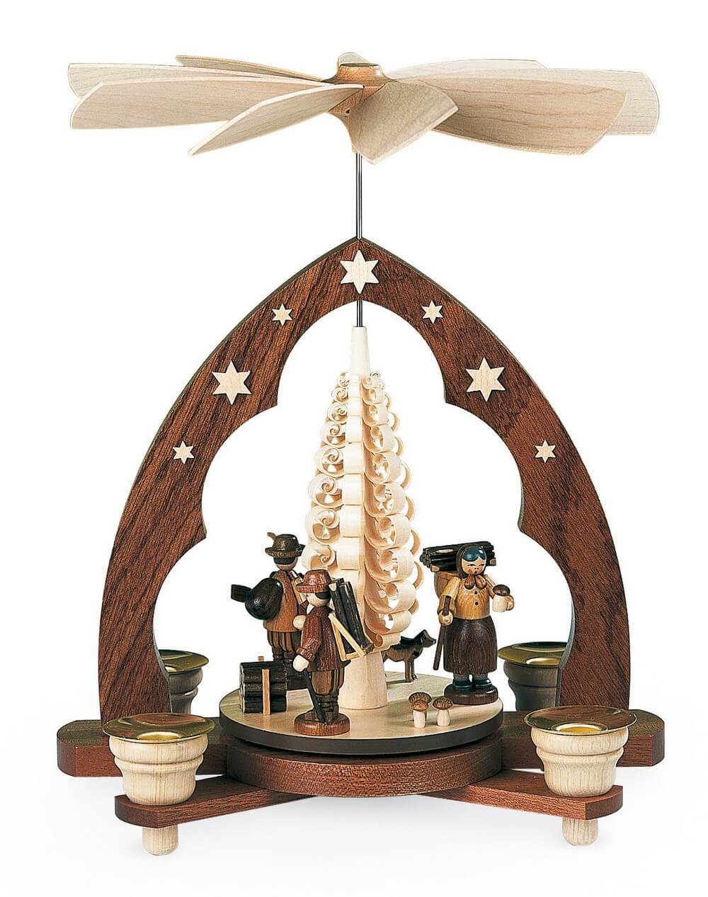 Weihnachtspyramide Waldleute Spitzbogen, natur, 28 cm, Müller Kleinkunst aus dem Erzgebirge