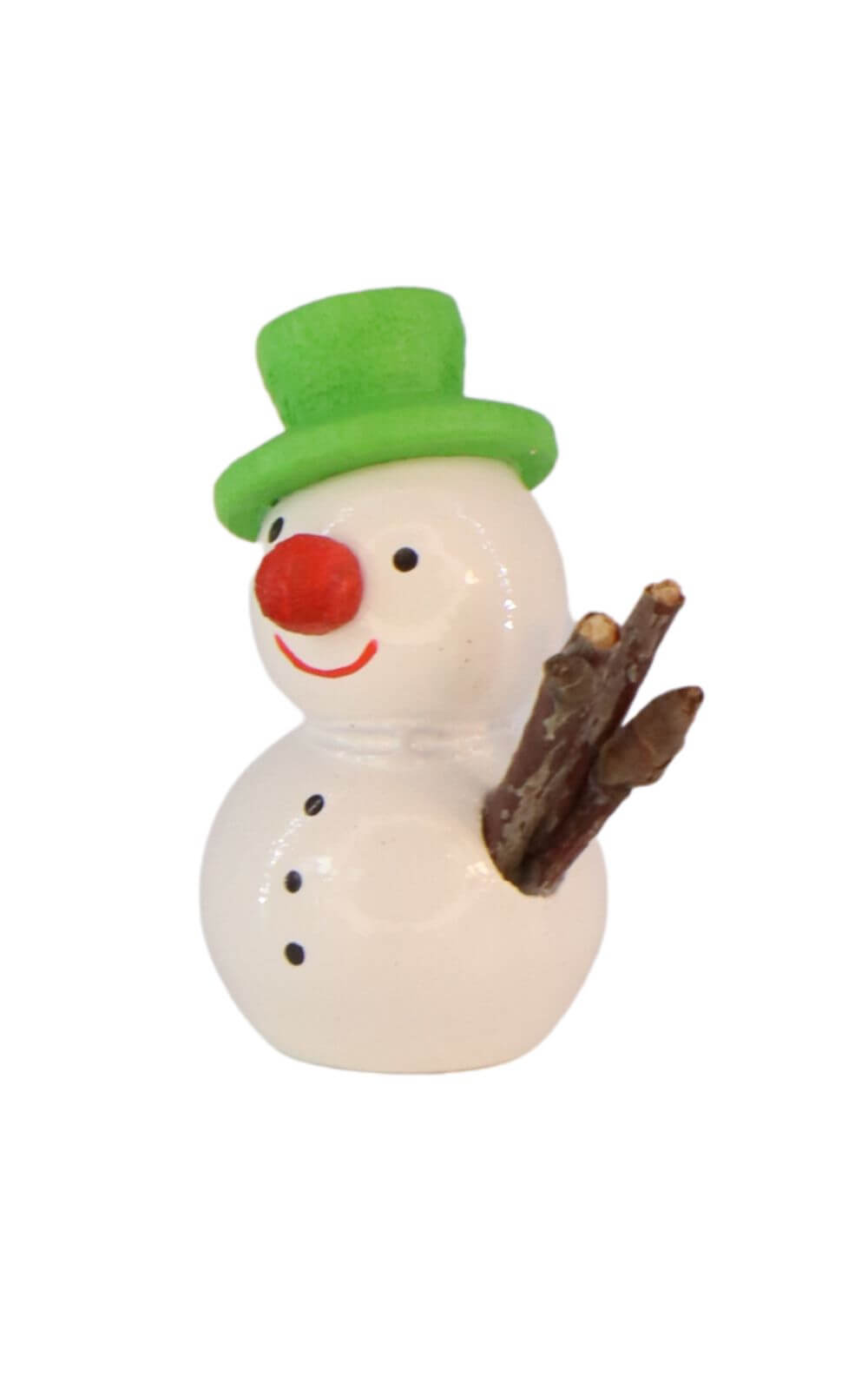 Miniature snowman with green hat, 3 cm by SEIFFEN.COM_3