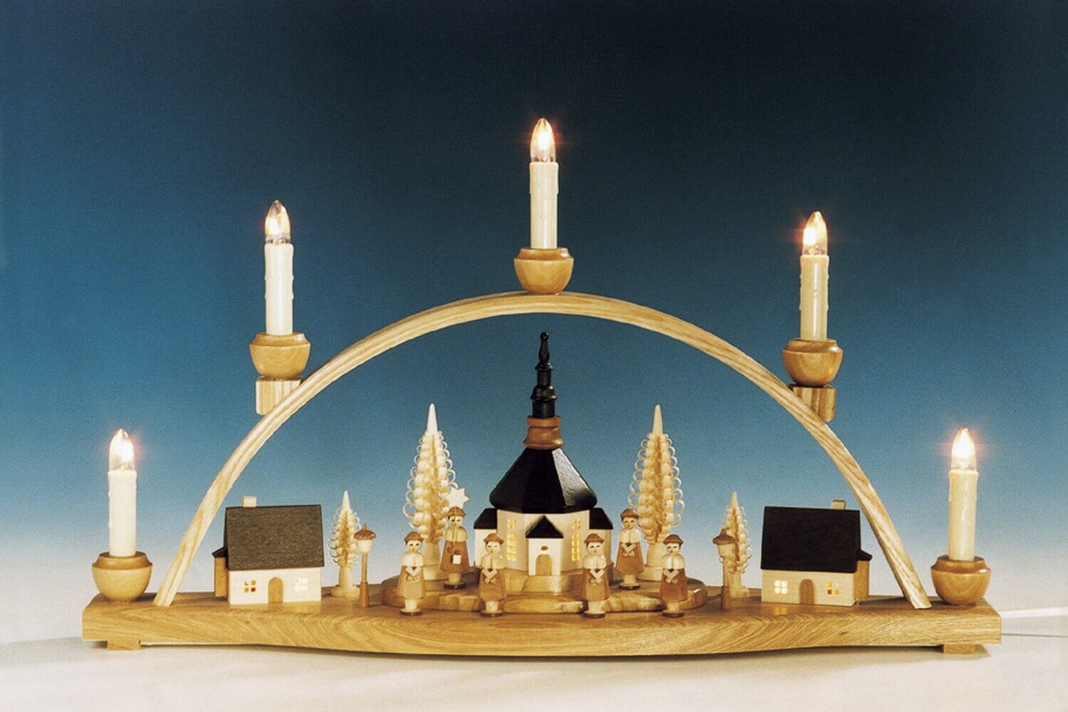 LED Schwibbogen Seiffener Kirche mit beleuchteten Häusern, 54 cm von Knuth Neuber_2