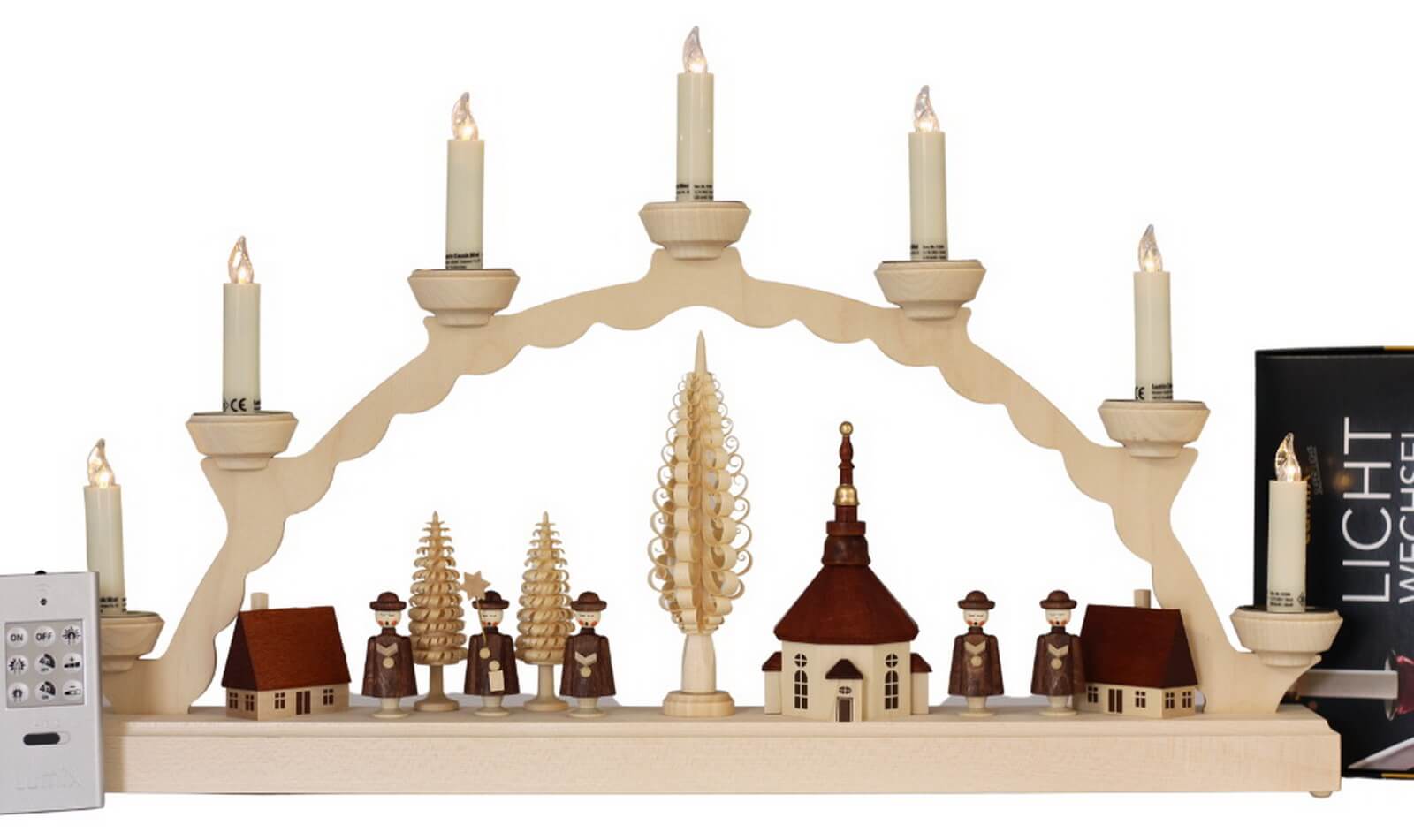 Candle arch Seiffen village with Kurrende Lumix LED candles by SEIFFEN.COM