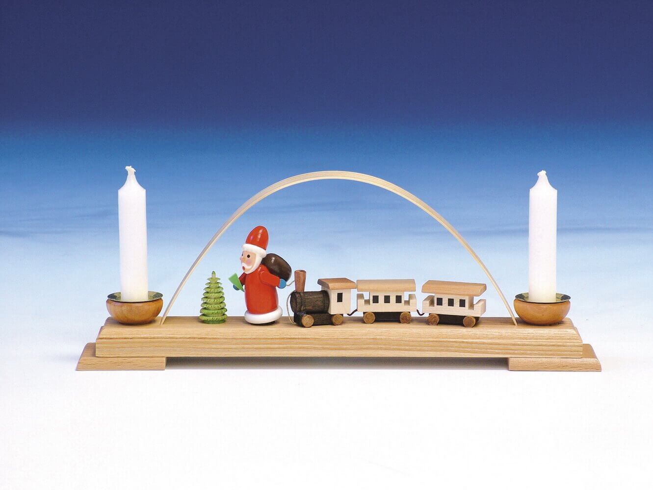 Kerzenhalter Minischwibbogen mit Weihnachtsmann und Eisenbahn von Knuth Neuber_1