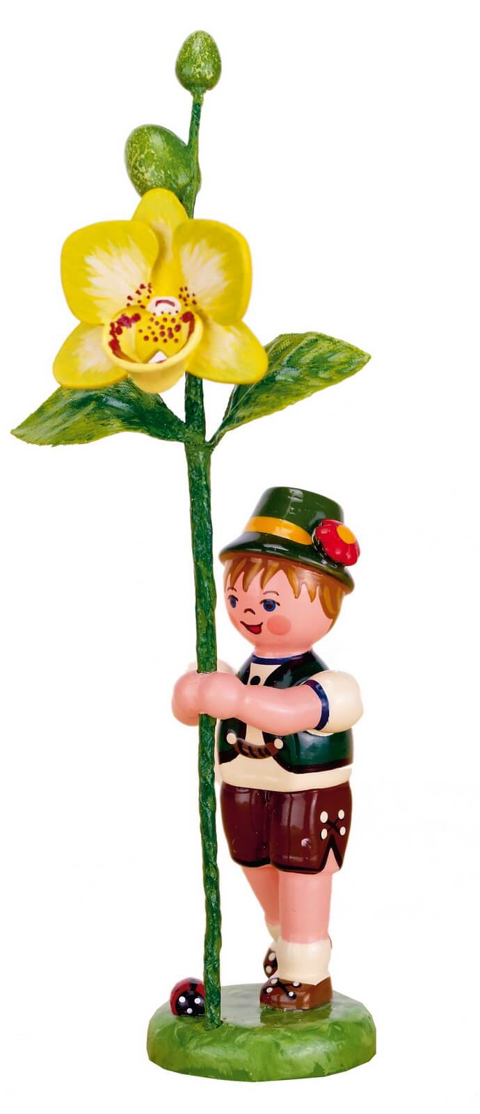 Blumenkind Junge mit Orchidee, 11 cm, farbig von Hubrig Volkskunst