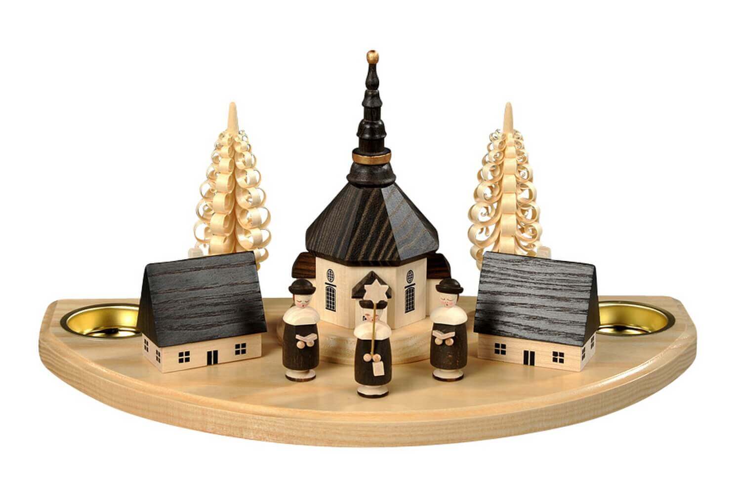 Christmas candle holder for tea lights with Seiffen village and Kurrende, 30 cm by Albin Preißler