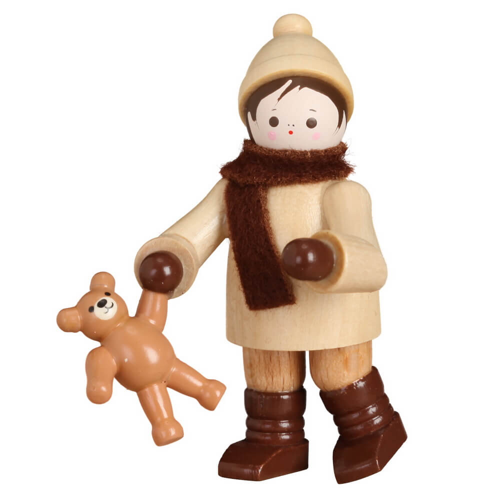 Miniature winter child with teddy by Romy Thiel