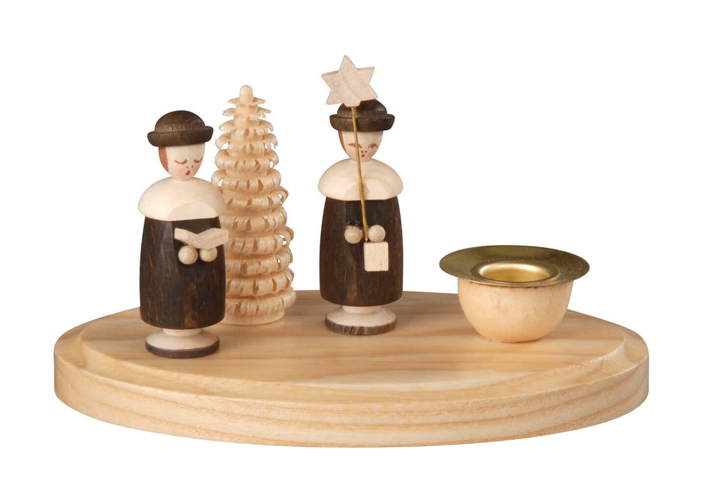 Christmas candle holder, natural with 2 currende figures by Albin Preißler