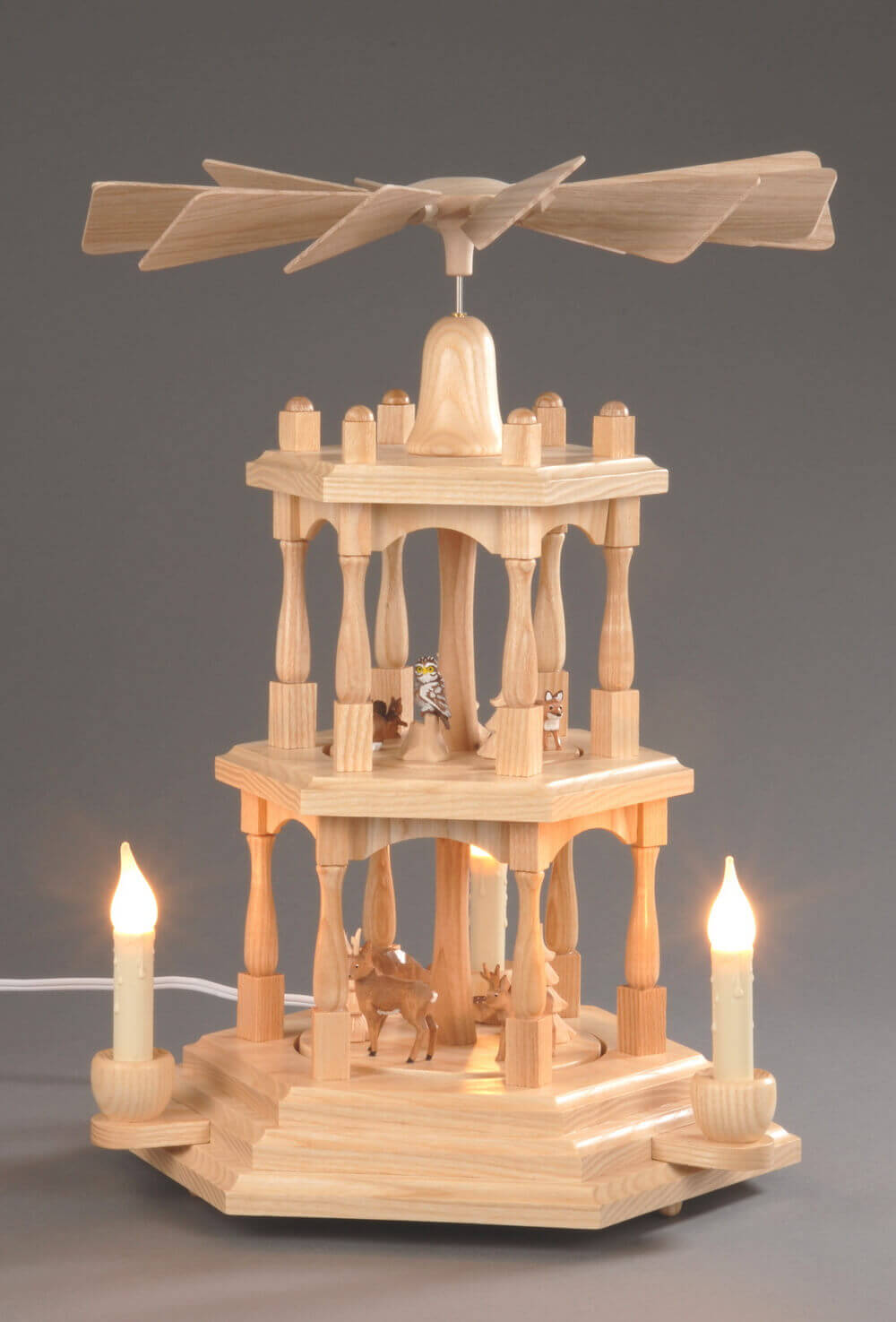 Christmas pyramid with colorful forest animals, nature, 3-tier, 41 cm, electric by Albin Preißler_2