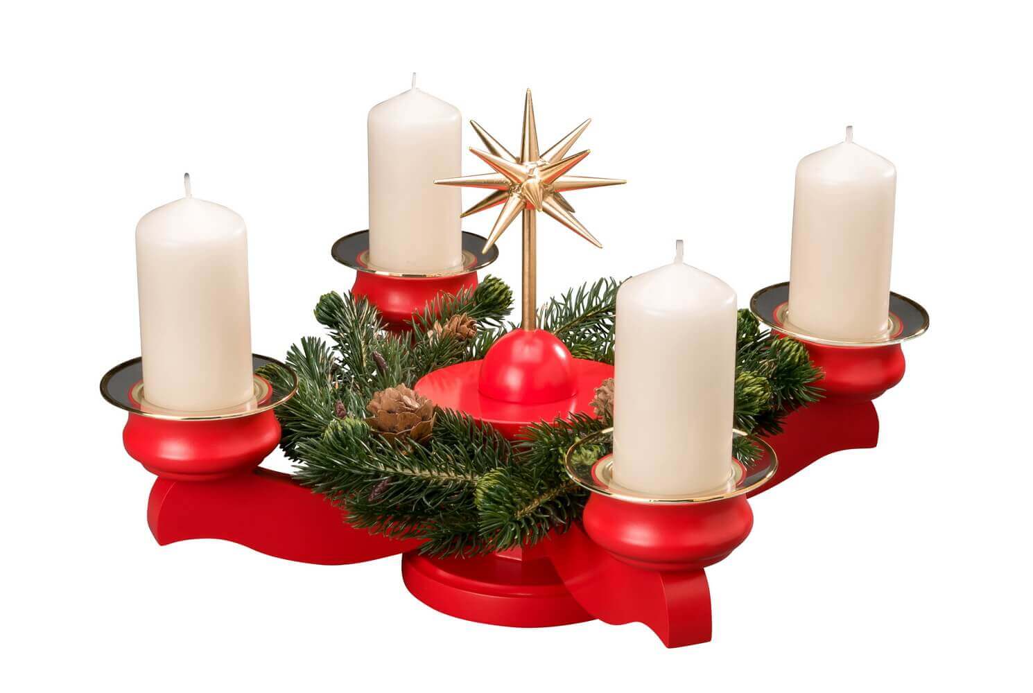 Adventsleuchter mit Weihnachtsstern und Tannenkranz, rot von Albin Preißler