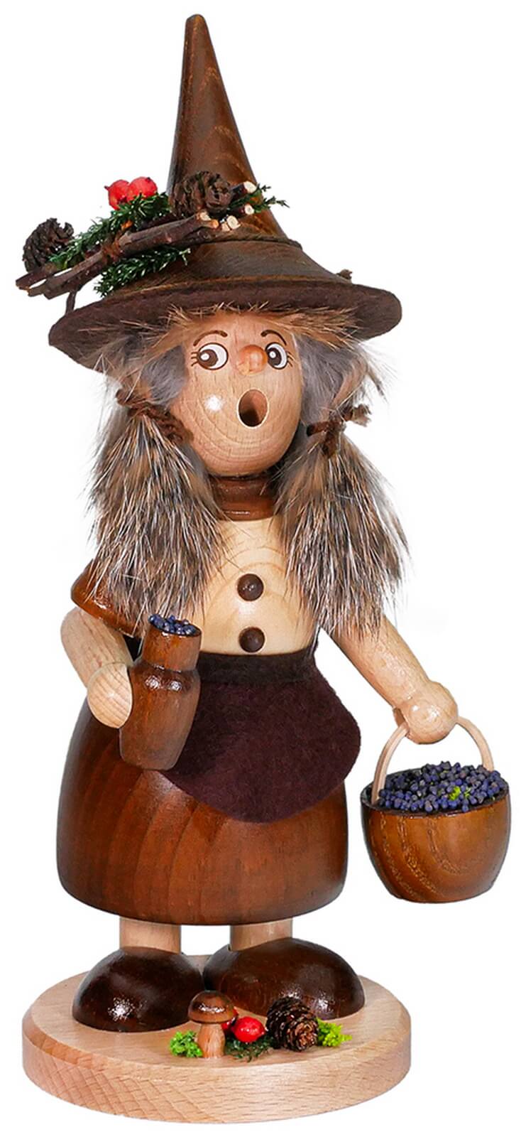Incense Smoker Blueberry Collector Gnome Lady, 25 cm by DWU Drechselwerkstatt Uhlig
