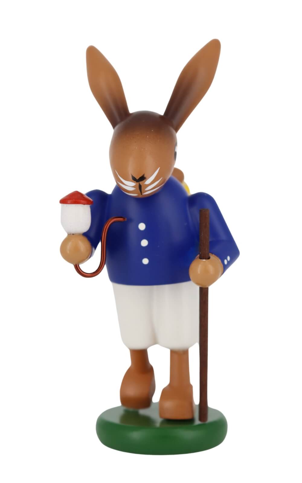 Osterhase mit Wanderstock, Pfeife und Korb, 9 cm, farbig von SEIFFEN.COM_3