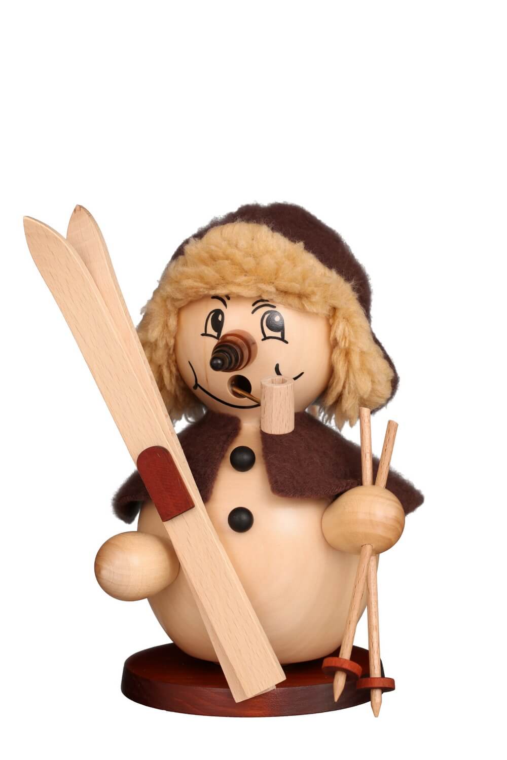 Smoking man snowman skier, nature, 19 cm by Christian Ulbricht