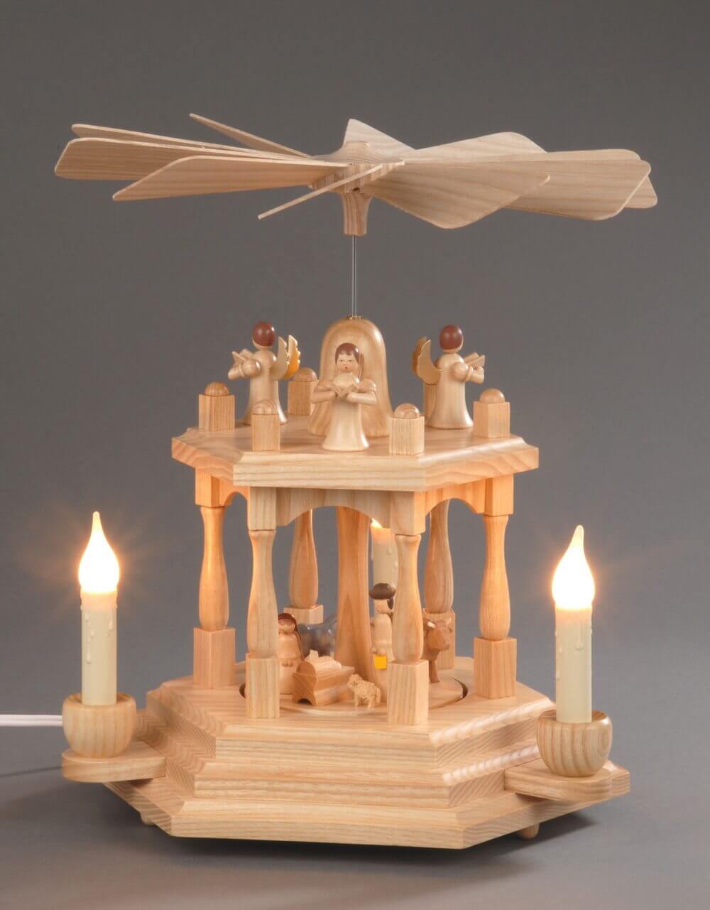 Christmas pyramid Holy Family, 2-storey, 29 cm, electric by Albin Preißler_2