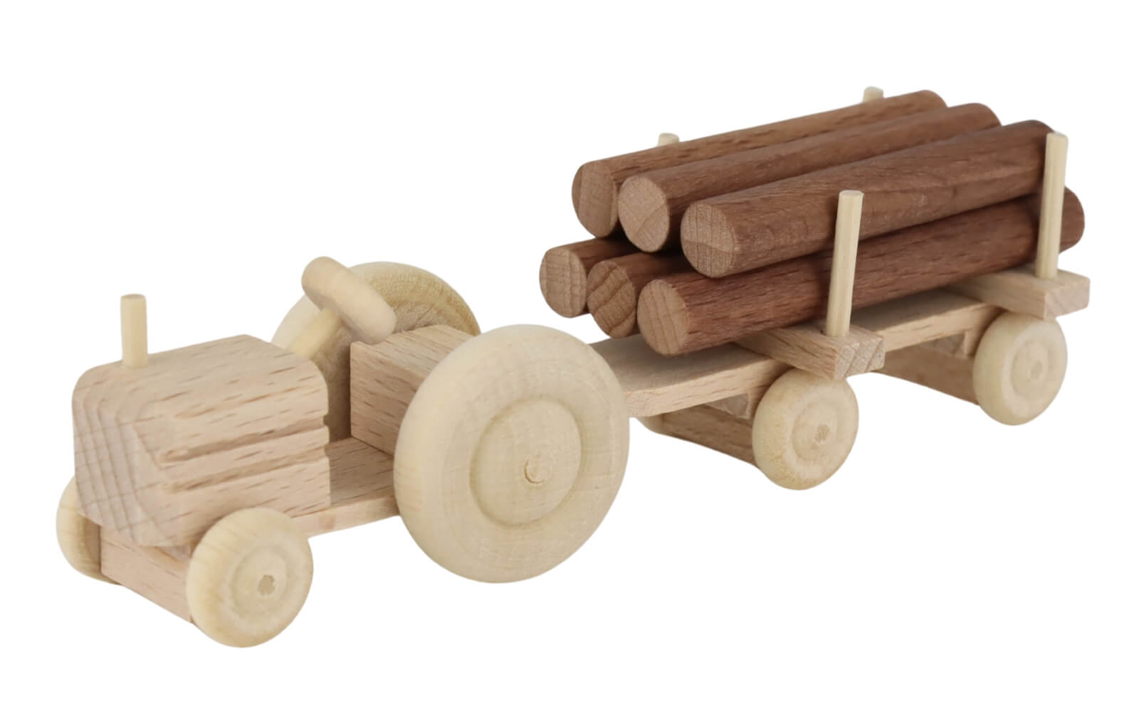 Wooden toy tractor with trailer round wood, natural by Robbi Weber_1