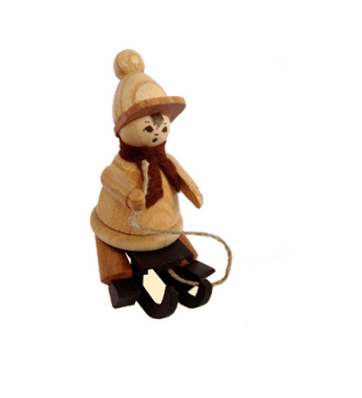 Miniature sleigh child, natural, 6 cm by Spielwarenmacher Günther