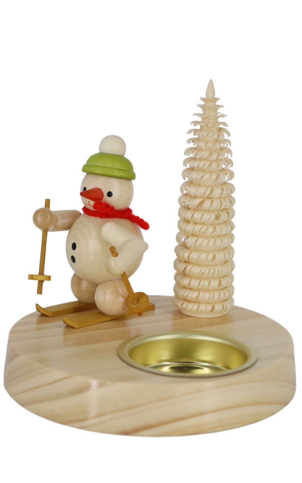 Kerzenhalter für Teelichte mit Schneemann auf Ski, natur, 10 cm von Ralf Zenker