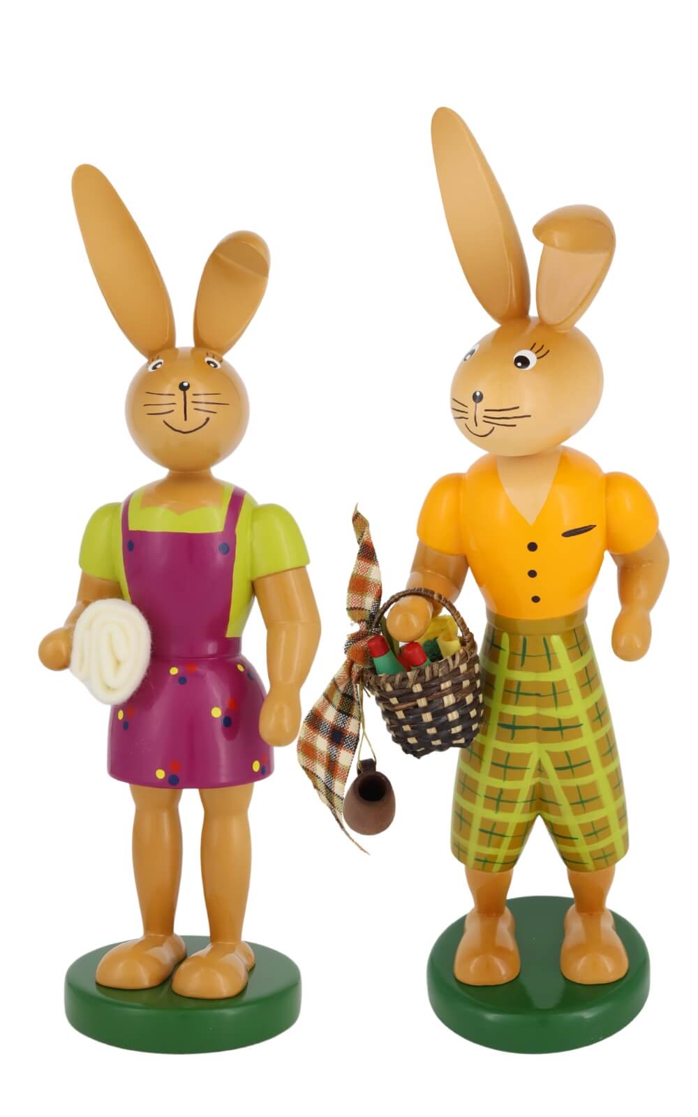 Easter bunny couple with picnic basket and blanket, 25 cm by Holzkunst Gahlenz