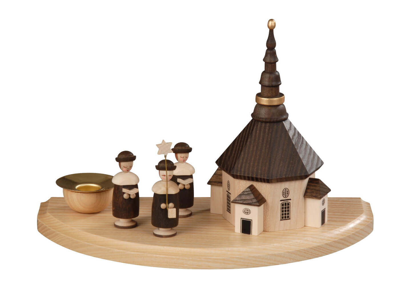 Candle holder Seiffen church with currende, 20 cm by Albin Preißler
