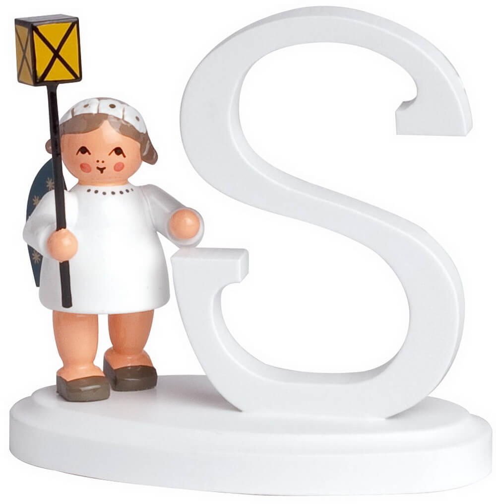 Miniature Christmas angel with the letter S, 7 cm, colored by KWO