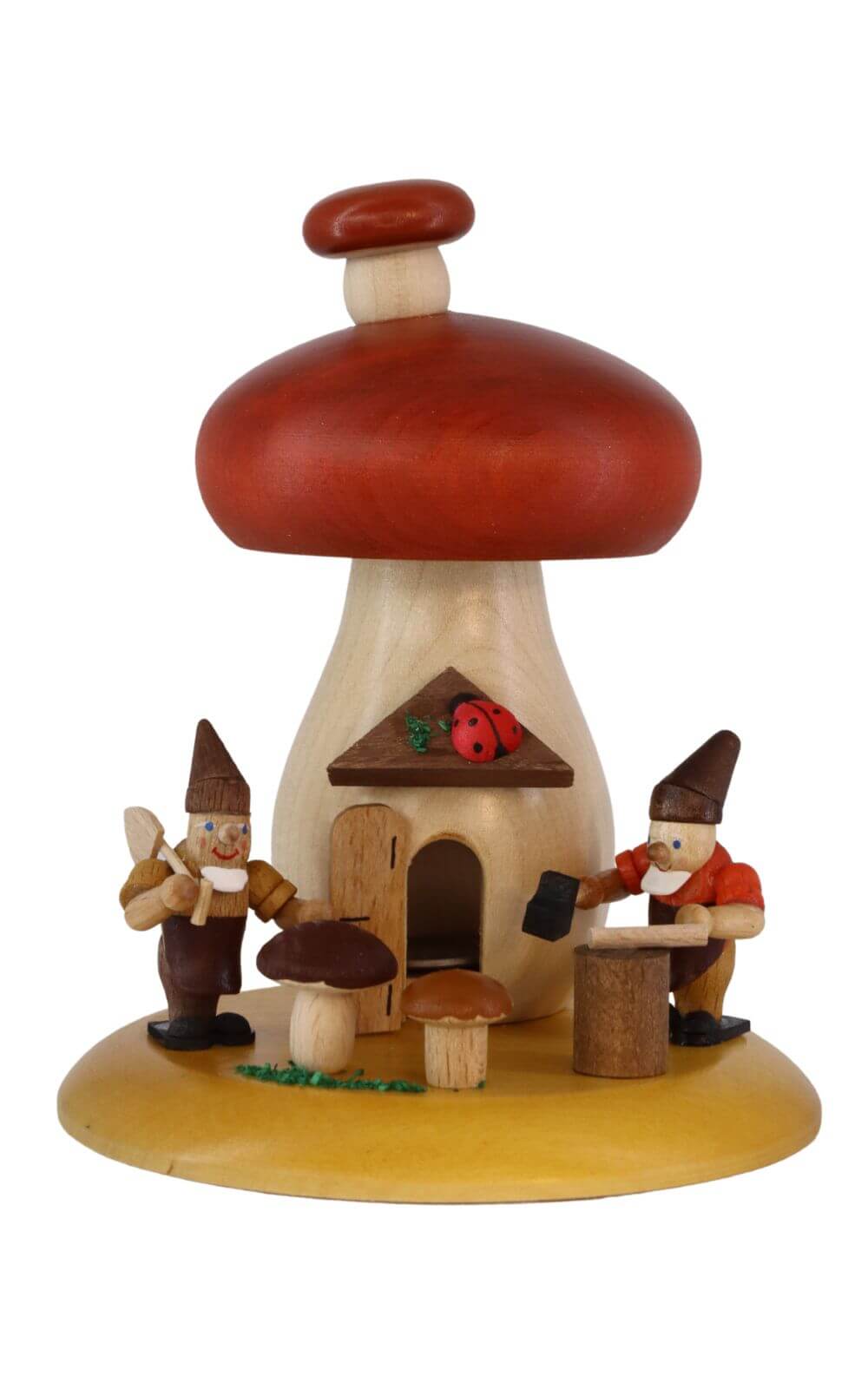 Smoking man mushroom with dwarfs, 13 cm by Richard Glässer