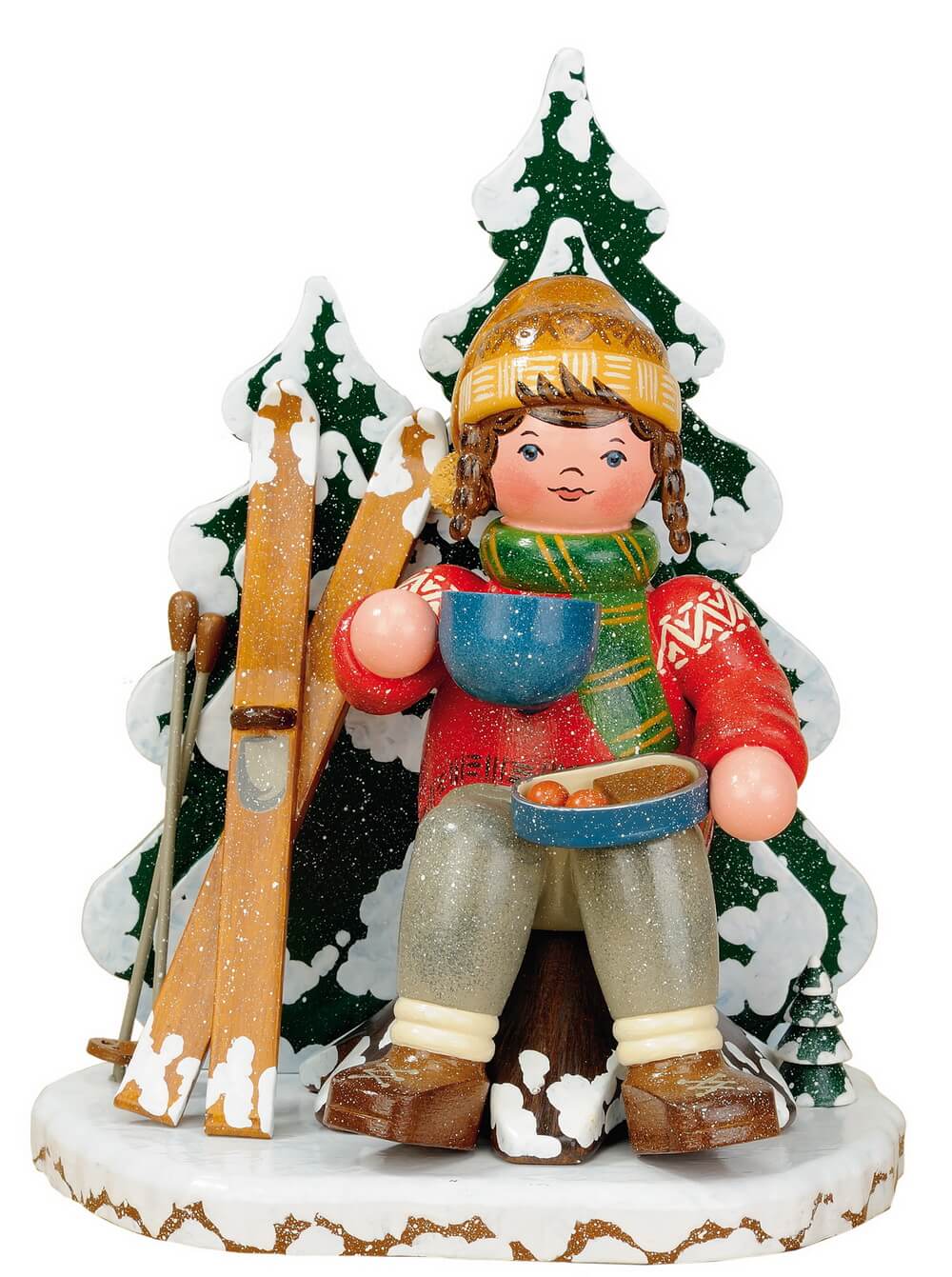 Smoking man winter child snowshoe driver by Hubrig Volkskunst