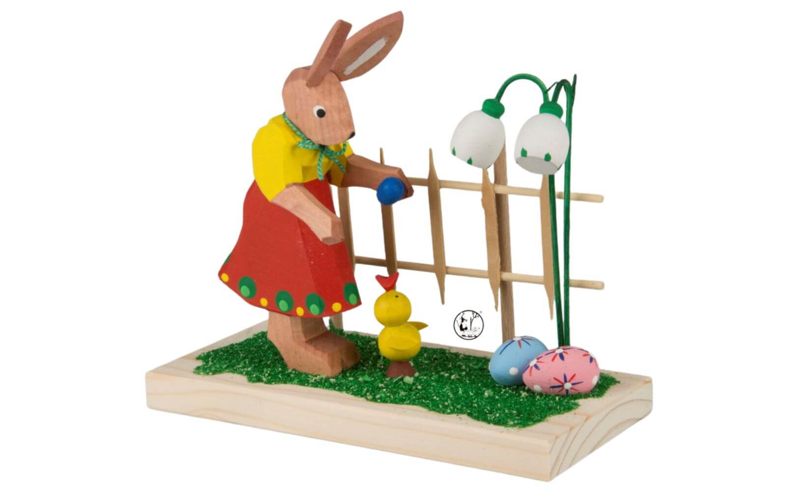 Wood carving Easter bunny with garden fence, 11 cm by Bettina Franke