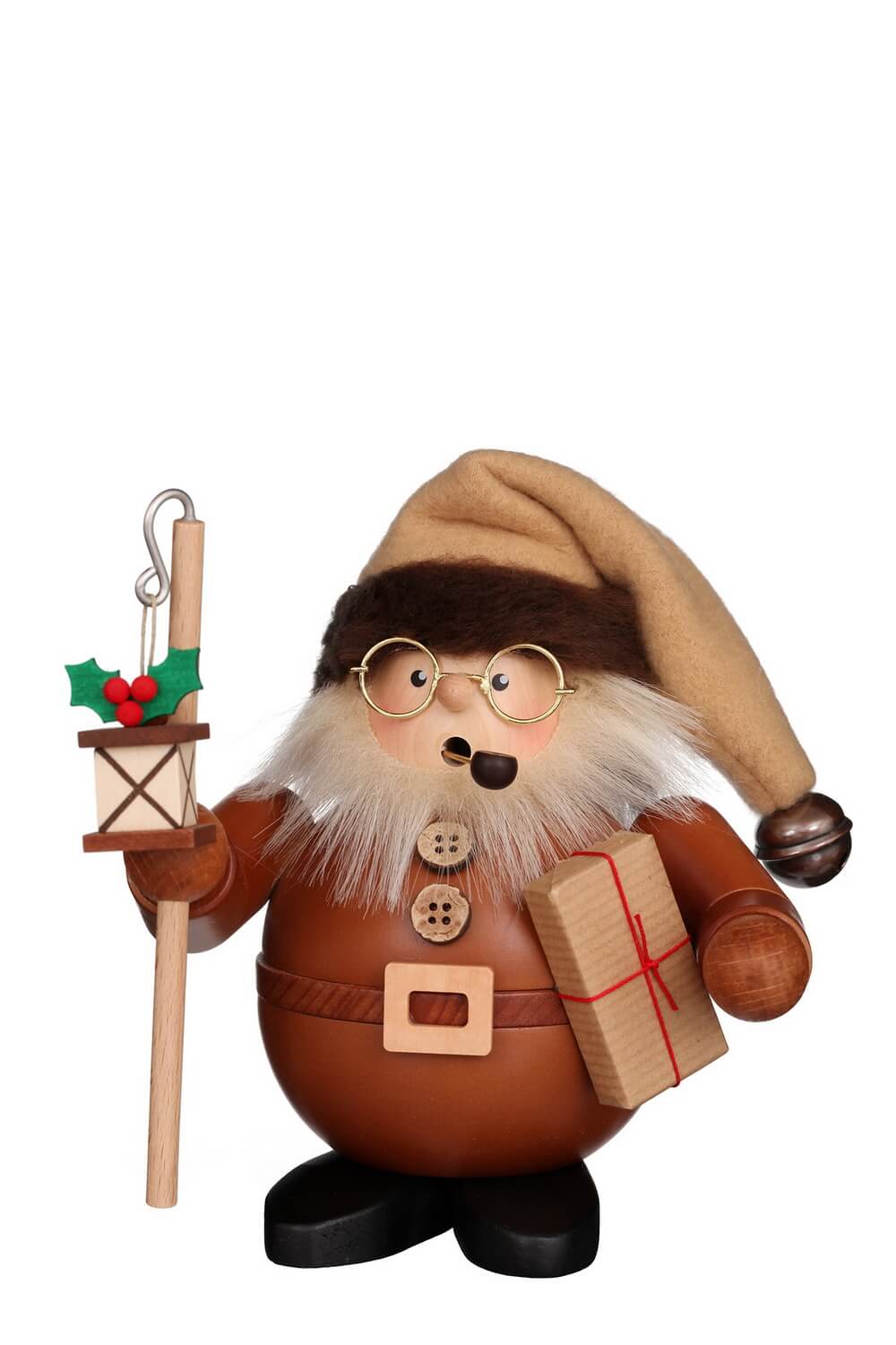 Smoking man Santa Claus with lantern, 16 cm, natural by Christian Ulbricht