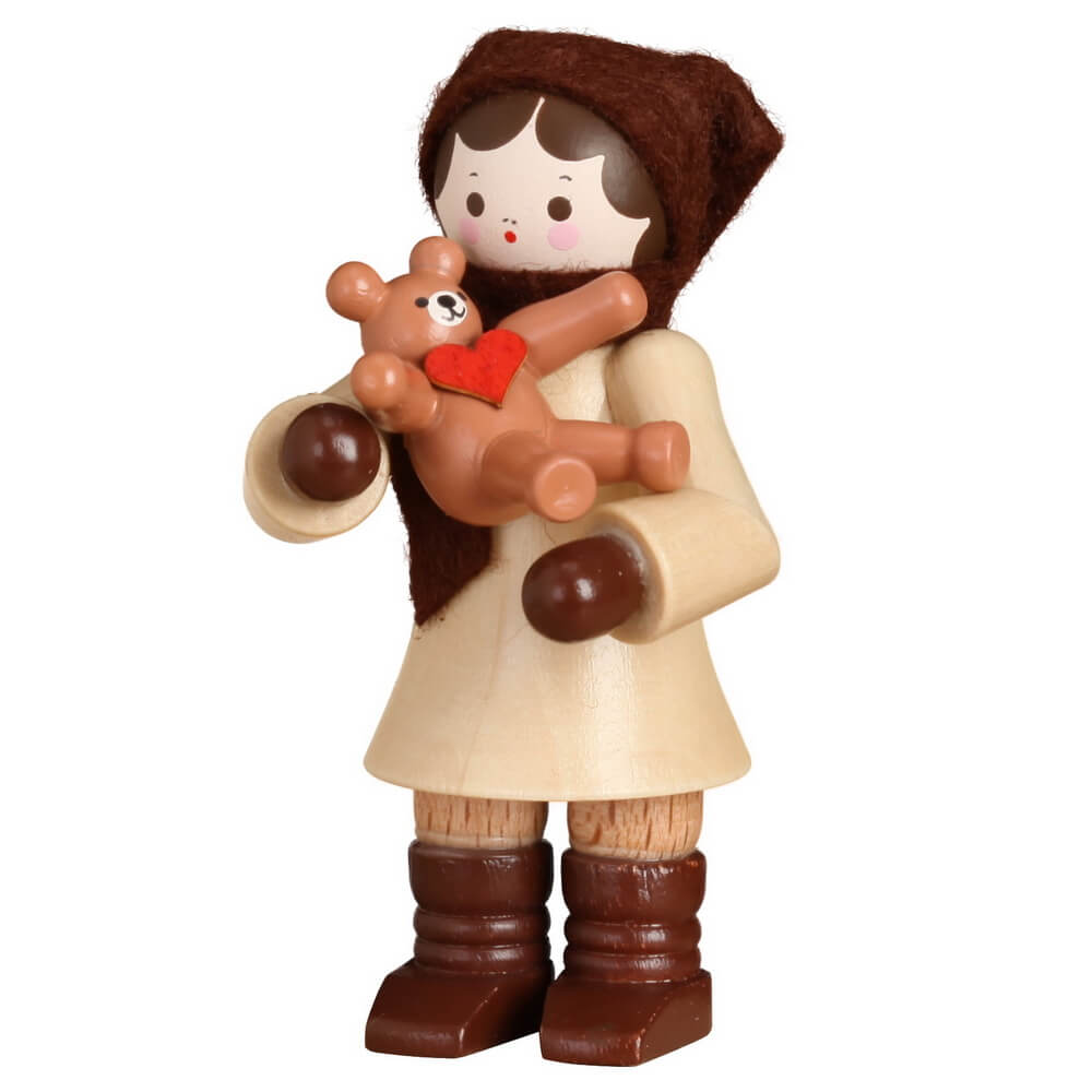 Miniature winter child girl with teddy by Romy Thiel