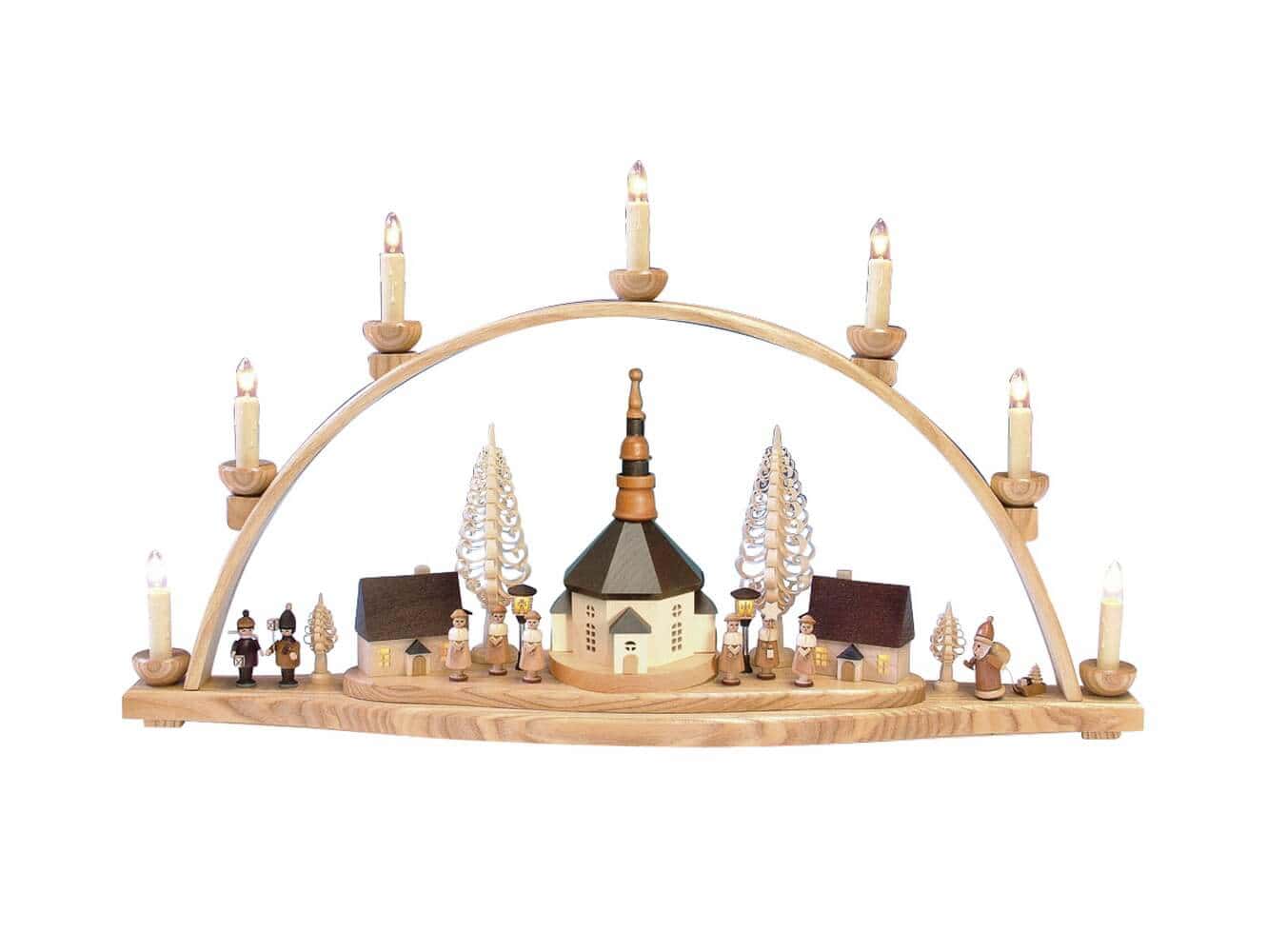 Schwibbogen Seiffener Kirche mit beleuchteten Laternen von Knuth Neuber_Bild1