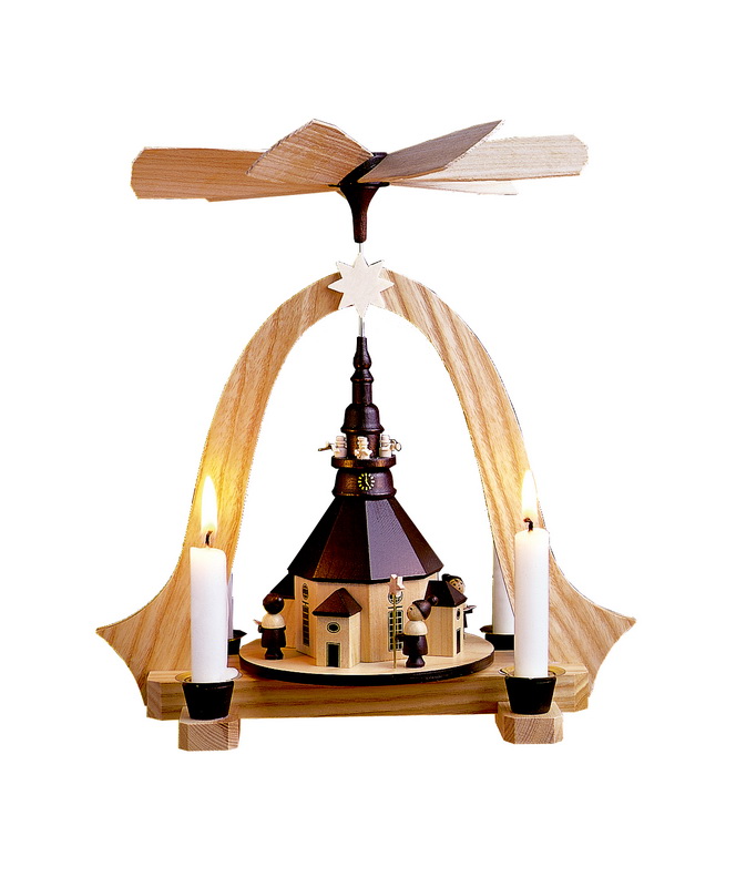 Weihnachtspyramide Seiffener Kirche, 26 cm von Spielwarenmacher Günther