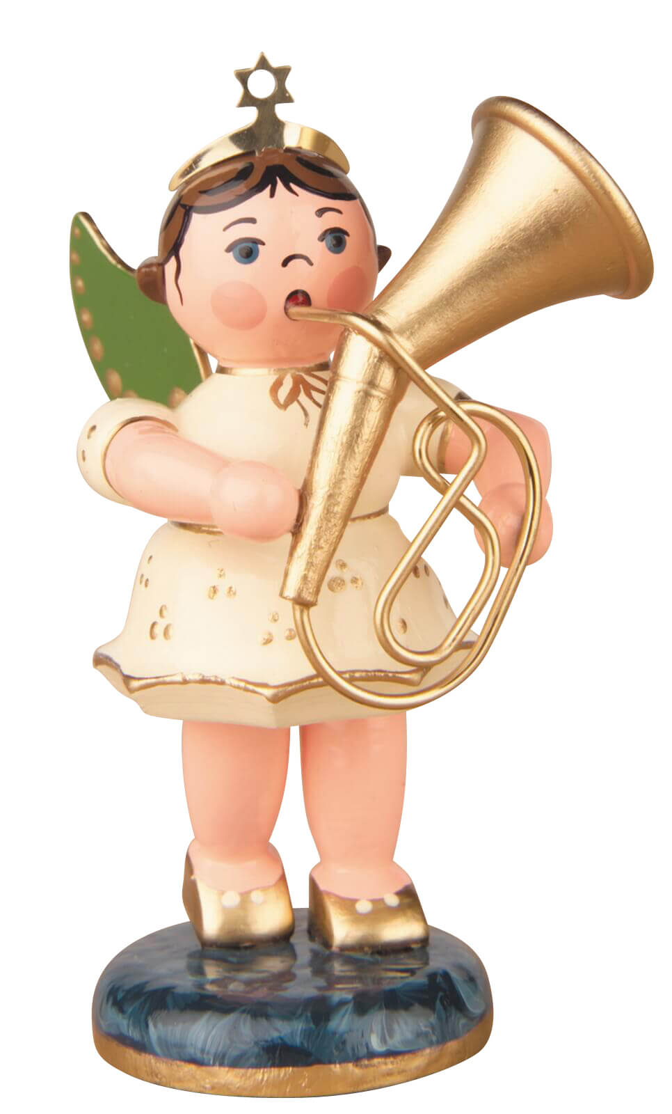 Miniature Christmas angel with tenor horn, 7 cm by Hubrig Volkskunst