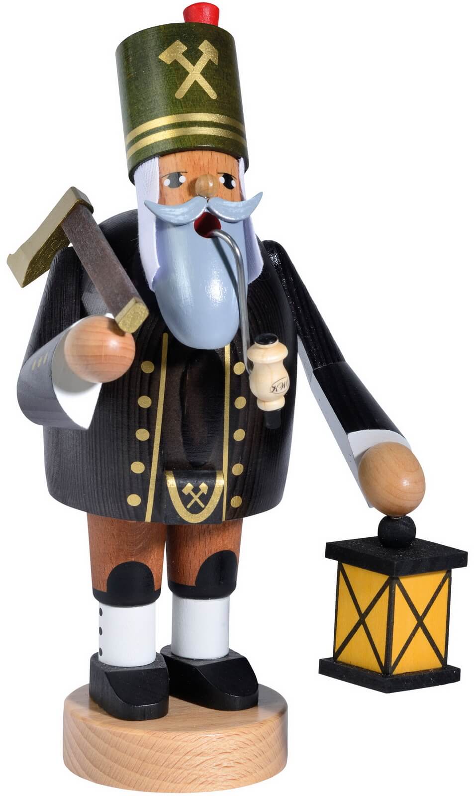 Smoking man miner with axe and lamp, 20 cm, colored by KWO