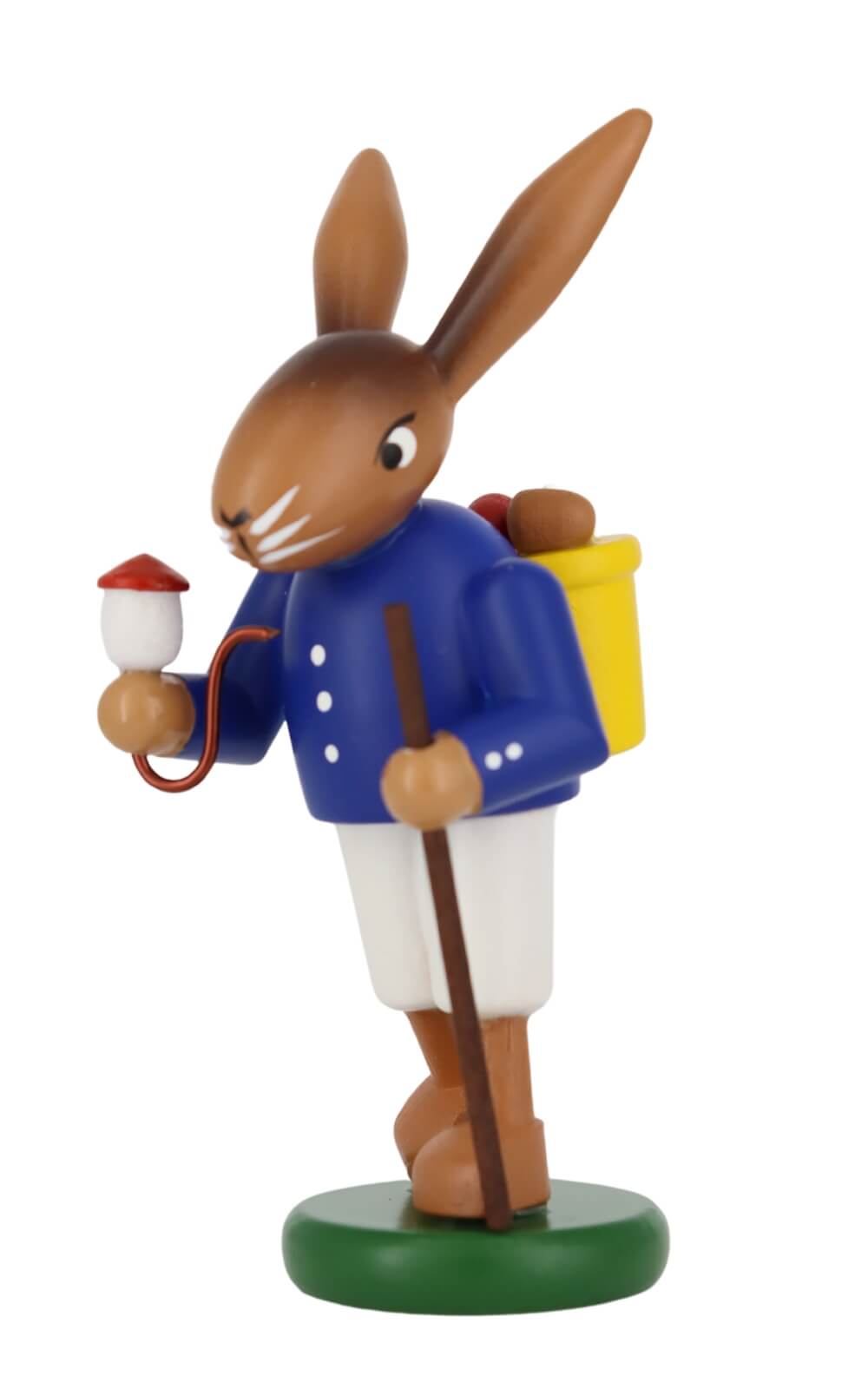 Osterhase mit Wanderstock, Pfeife und Korb, 9 cm, farbig von SEIFFEN.COM_2