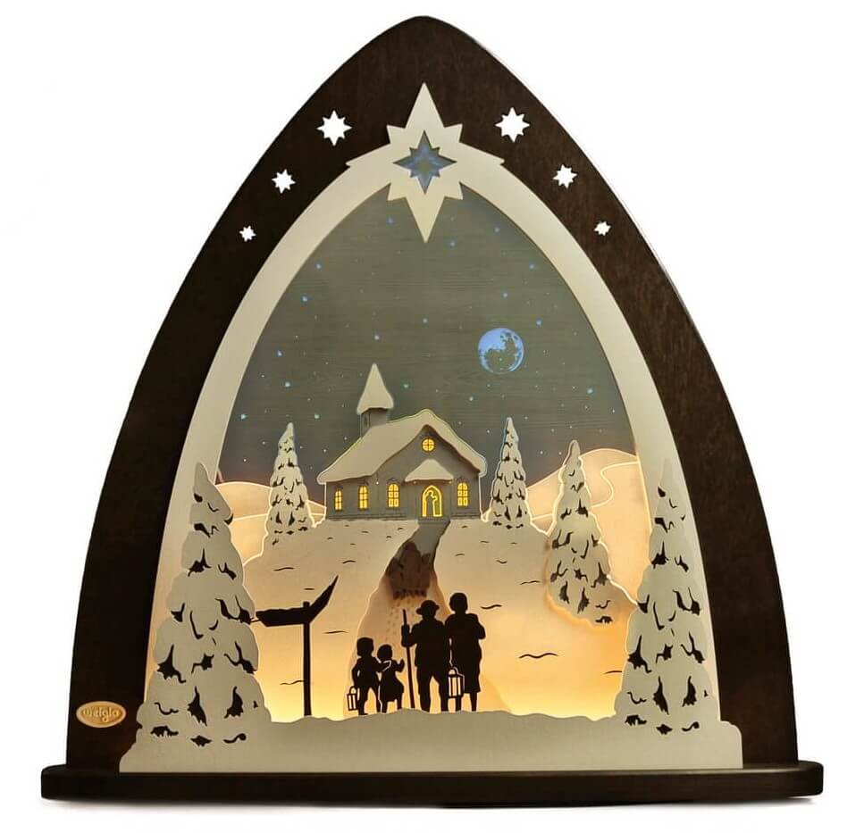 LED candle arch & light spire mountain chapel from Weigla