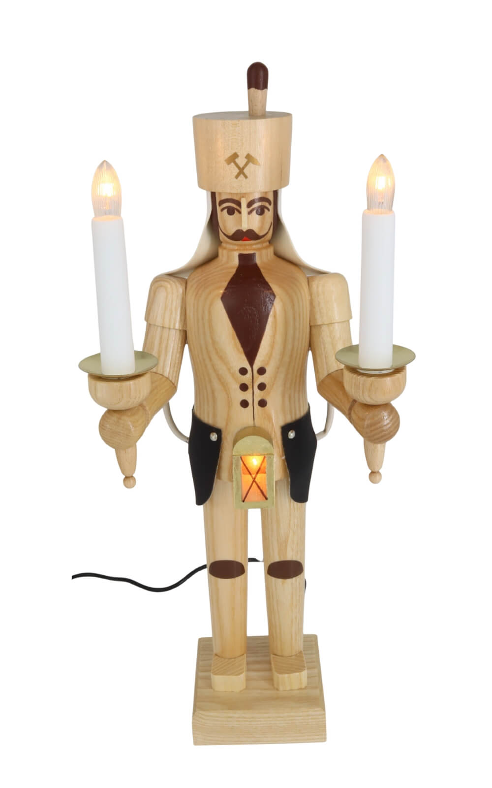 Engel und Bergmann mit Bauchlampe, 38 cm, elektrisch beleuchtet, natur von SEIFFEN.COM_2