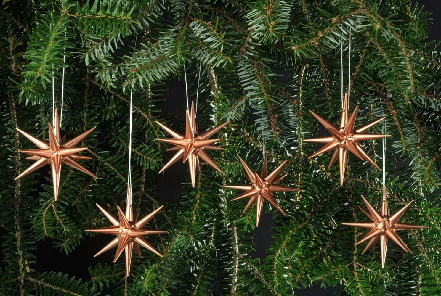 Christbaumschmuck aus Holz, Weihnachtssterne kupfer, 6-teilig von Albin Preißler_Bild2