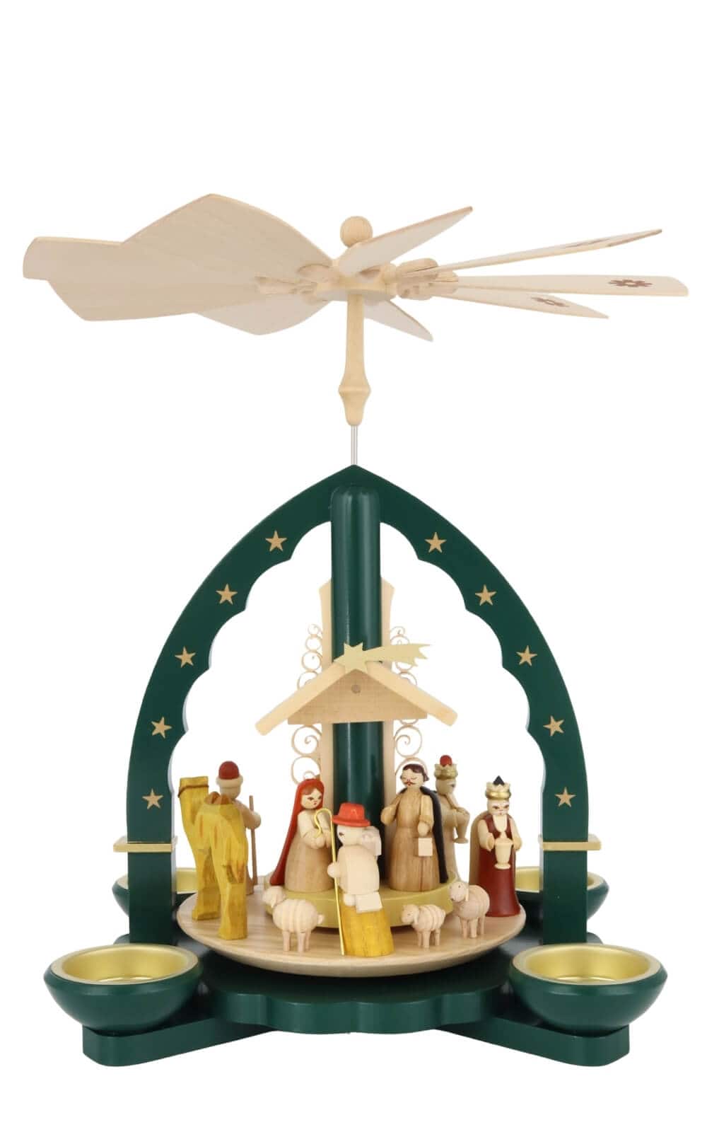 Weihnachtspyramide Christi Geburt für Teelicht und Kerzen, grün, 28 cm von Richard Glässer_8