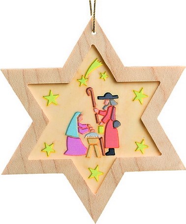 Christbaumschmuck Stern mit Diaphanbild Heilige Familie von Richard Glässer