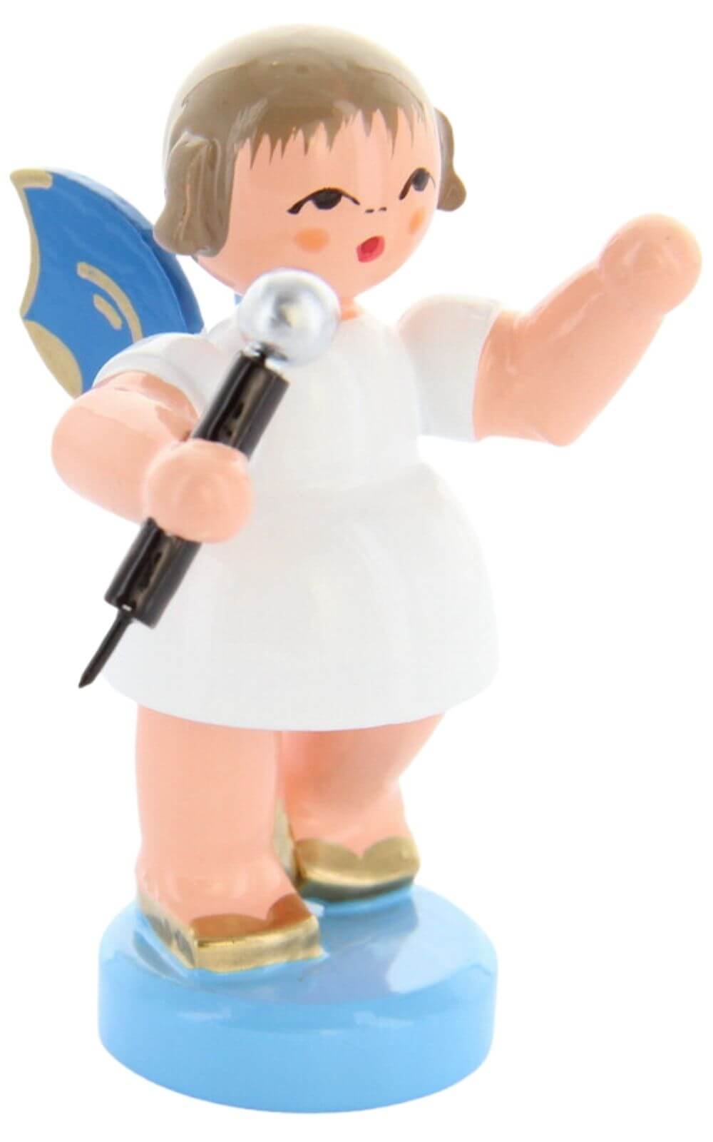 Christmas angel with microphone and blue wings by Figurenland Uhlig