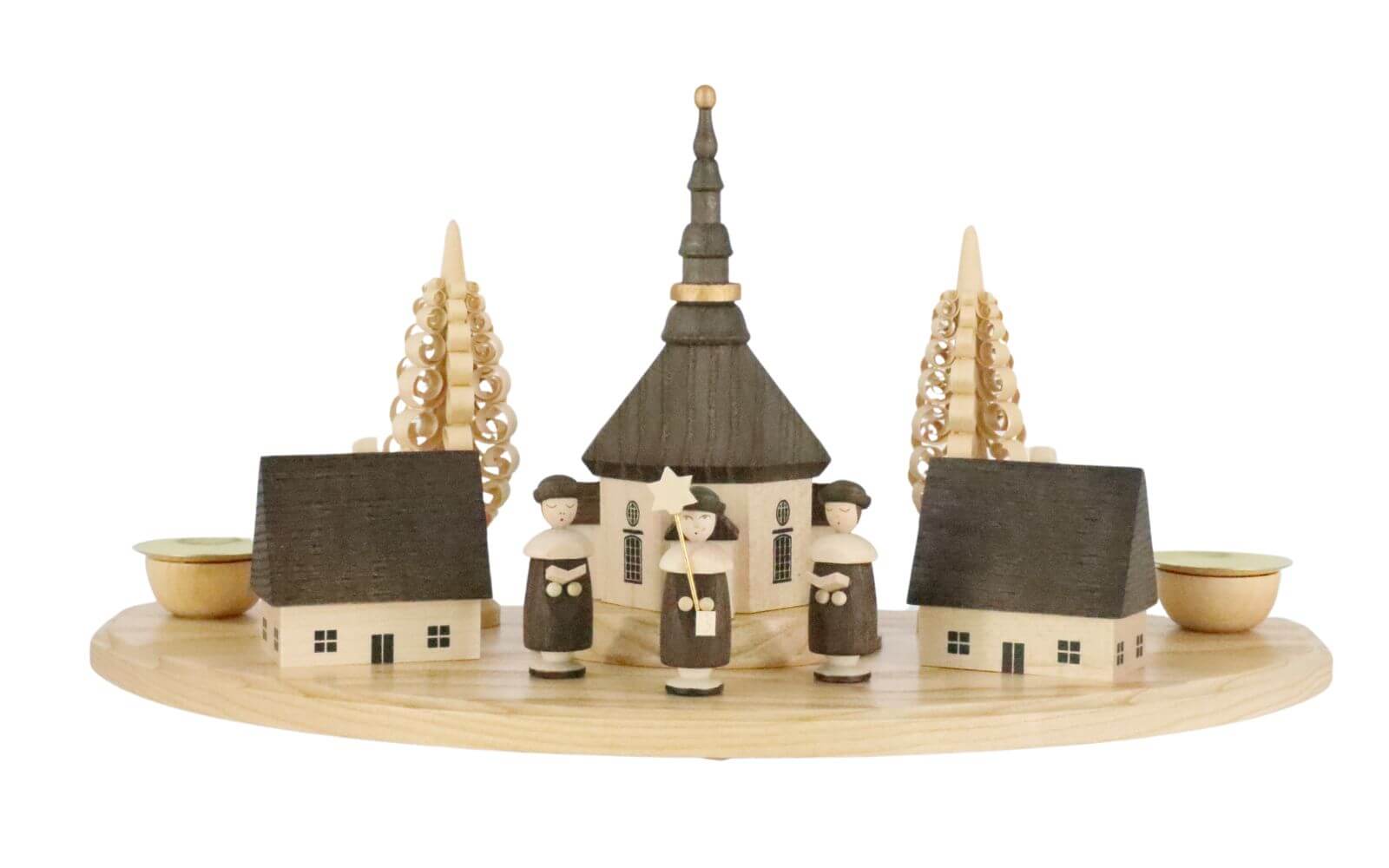 Weihnachtskerzenhalter Seiffener Dorf mit Kurrende, natur, 30 cm von Albin Preißler_1