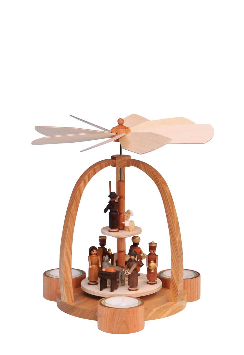 Christmas pyramid for tea lights with Holy Family, 24 cm, natural by Knuth Neuber_1