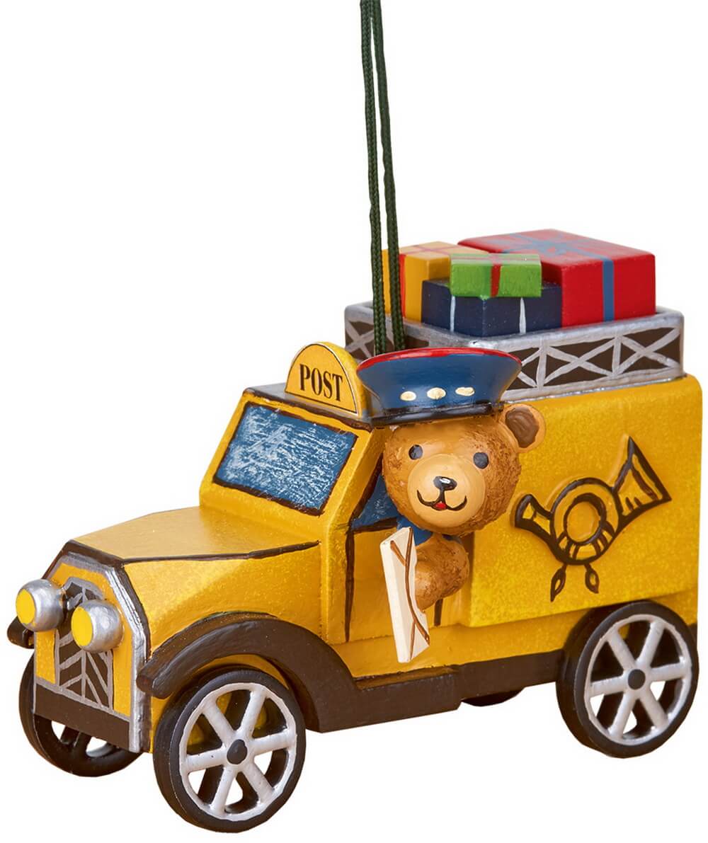 Christmas tree decorations Postbus with teddy bear by Hubrig Volkskunst