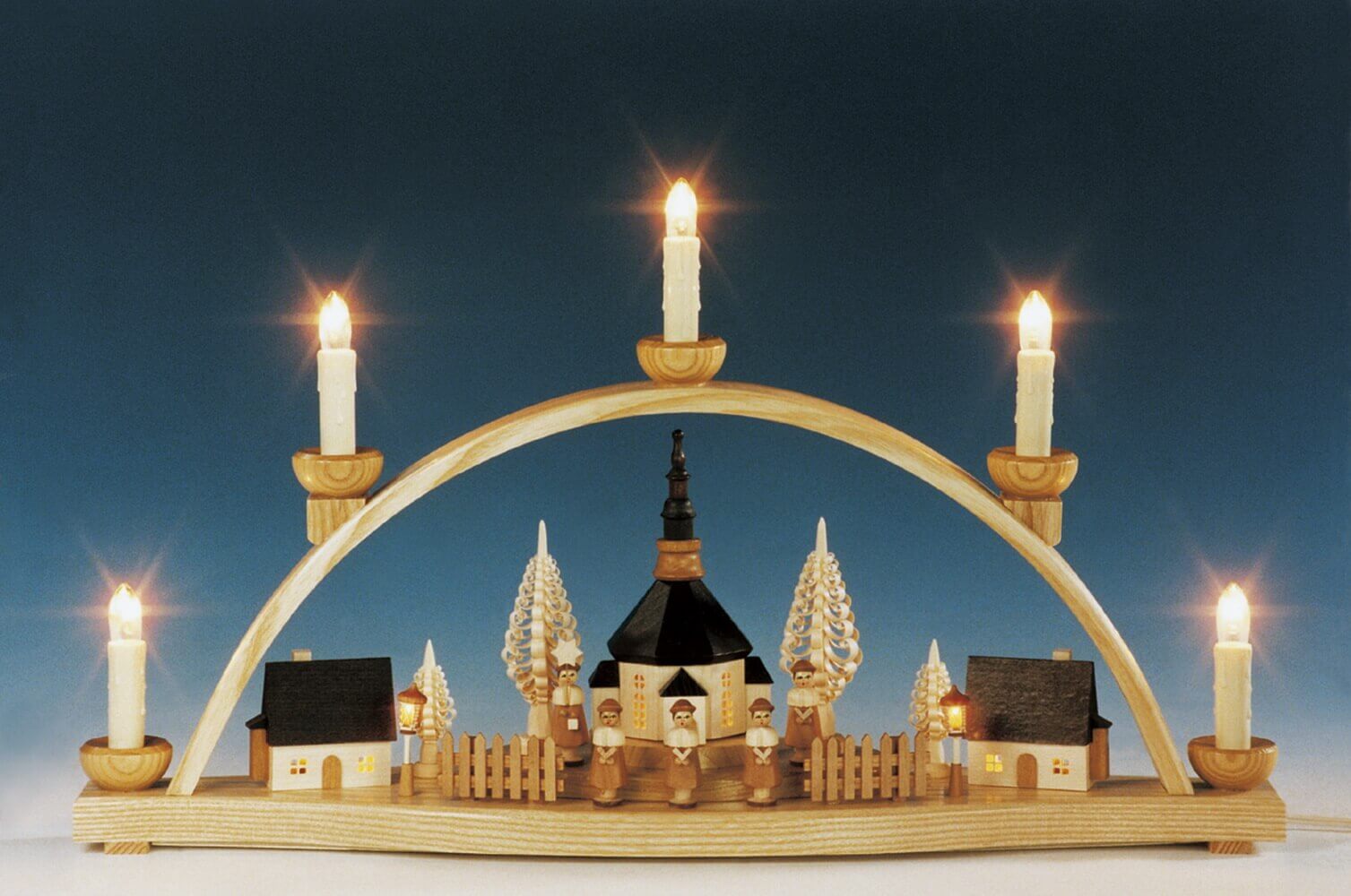 LED candle arch with illuminated Seiffen church, 54 cm by Knuth Neuber_2