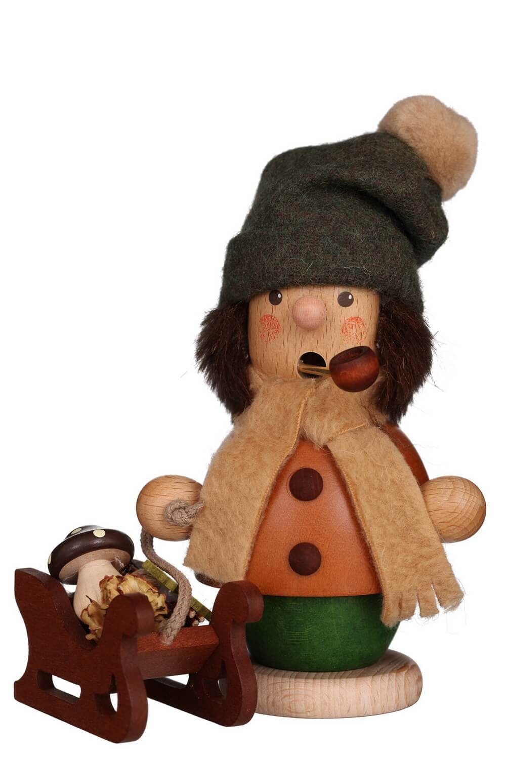 Smoking man boy with sledge, 14 cm by Christian Ulbricht