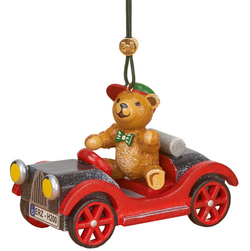 Christmas tree decoration car with teddy bear by Hubrig Volkskunst