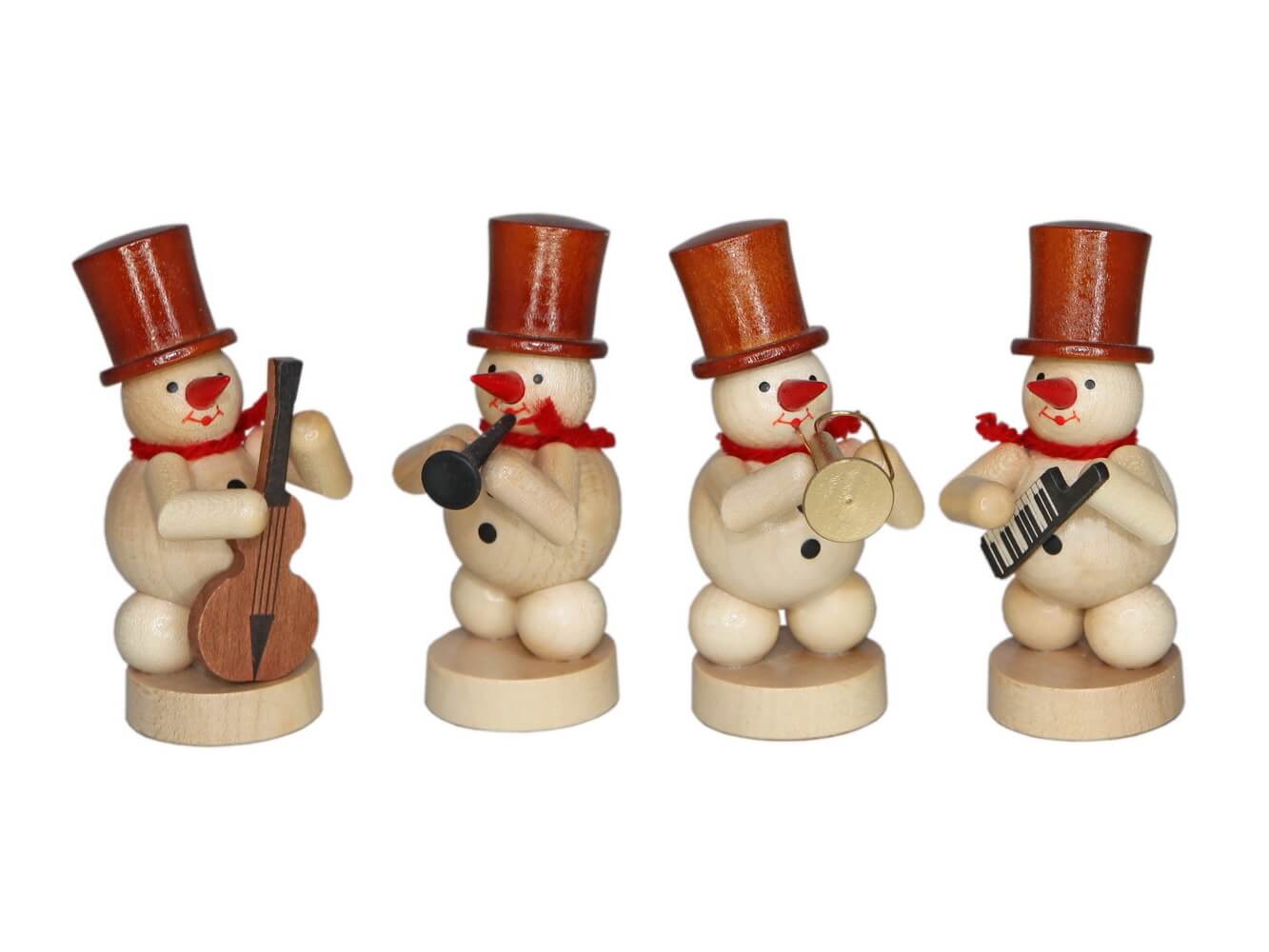 Miniature snowman band with trumpet, bass violin, clarinet and keybord by Ralf Zenker
