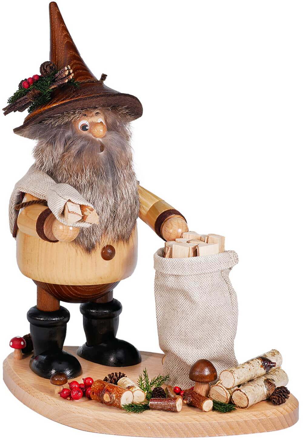 Räuchermännchen Wichtel Astsammler, 26 cm von DWU Drechselwerkstatt Uhlig