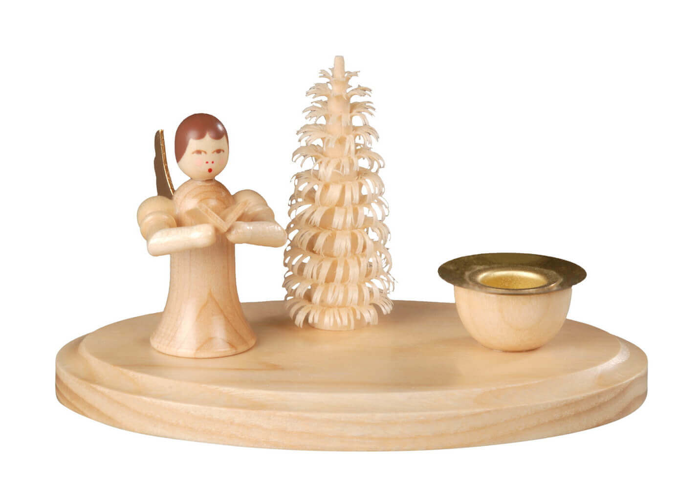 Candle holder angel with songbook, 11 cm, natural by Albin Preißler