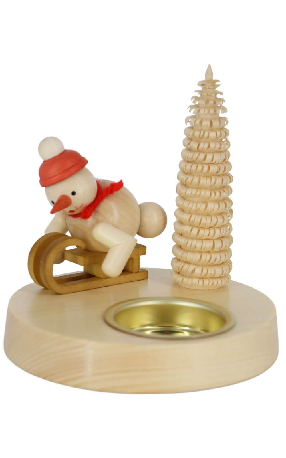 Candle holder for tea lights with snowman on sledge, natural, 10 cm by Ralf Zenker