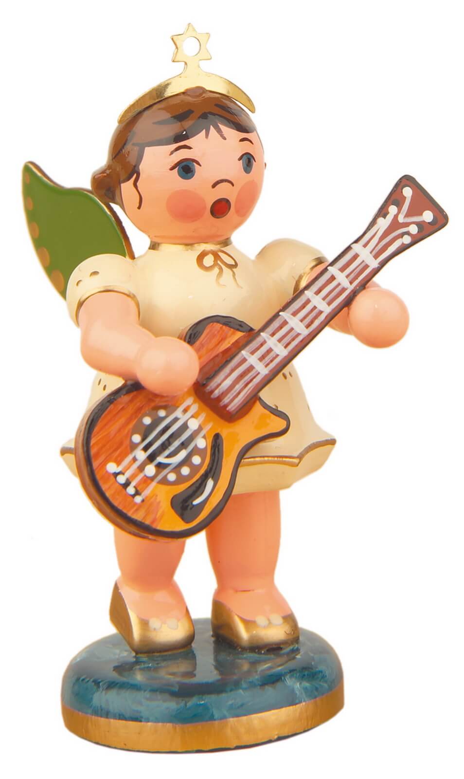 Miniature Christmas angel with western guitar, 7 cm by Hubrig Volkskunst